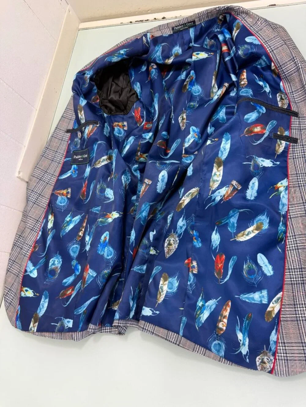 Paisley & Gray 2 Piece Suit Slim Fit 40L Blazer 34X32 Pants Double Vent Plaid - Picture 4 of 16